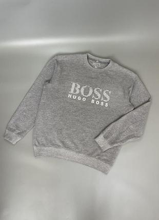 Базовий сірий світшот hugo boss з лого на грудях, принт, логотип, хюго босс, вінтаж, меланж, однотонний, кофта, худі, джемпер, пуловер, оригінал