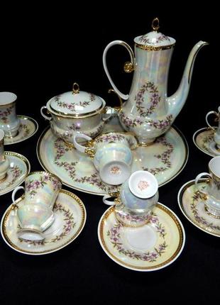 Сервиз кофейный "невеста"  коростенский фарфор состоит из 16 предметов на 6 персон ручная работа.