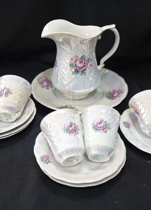 Набір посуду / набір для напоїв "квіти" коростень фарфор полягає 14 предметів малюнок, поддувка.