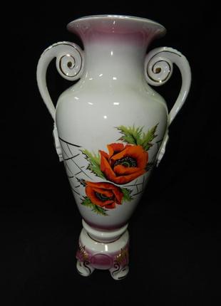 Декоративна ваза / ваза для квітів амфора "маки" коростень фарфор, ручна робота, пестрение, відведення золотом