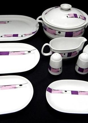 Набор для обеда / набор посуды  "абстракт" коростень фарфор состоит из 9 предметов, рисунок.