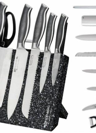 Набор кухонных ножей на магнитной подставке с ножницами, овощечисткой и точилом edenberg eb-3614