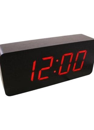 Настільний електронний led-годинник від мережі +батарейка (температура, дата, будильник) vst-865 чорний з червоним