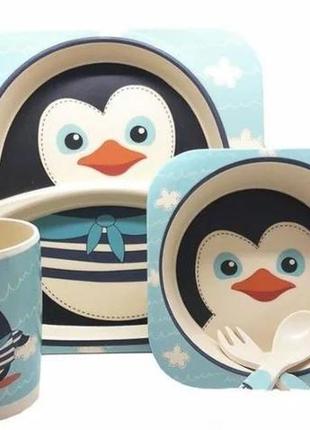 Детская бамбуковая посуда пингвин набор из 5 предметов1 фото