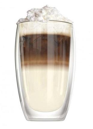 Стеклянный стакан для чая и кофе с двойными стенками и двойным дном а-плюс 7003 capuchino (470мл)