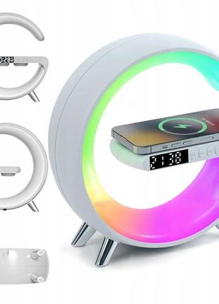 Настільна смарт лампа годинник нічник g-smart rgb g 1166 15w light sound machine з bluetooth колонкою