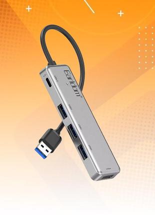 Usb-хаб адаптер переходник кабель 4usb 1usb-c  adapter type-c usb hub earldom et-hubi2