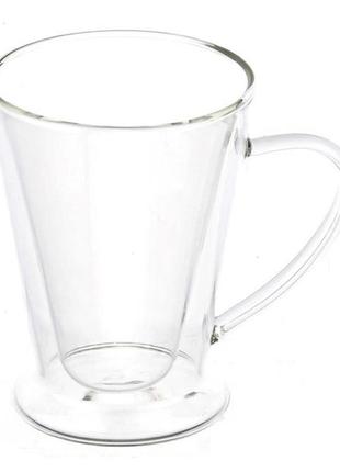 Стеклянный стакан для чая и кофе с двойными стенками и двойным дном а-плюс 7009 capuchino (250 мл)2 фото