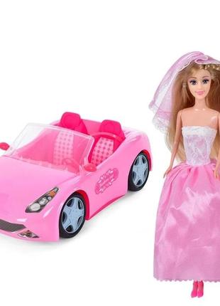 Машина з лялькою рожевий кабріолет для ляльки барбі розмір машинки 33 см5 фото