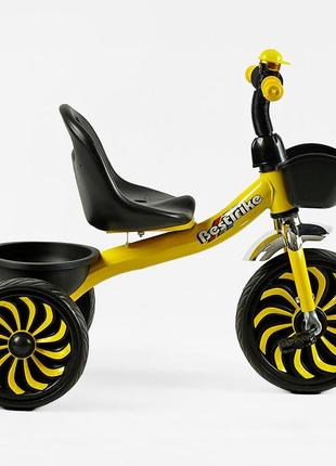 Велосипед 3-х колісний "best trike" колеса eva, сталева рама, дзвіночок, 2 кошики, жовтий4 фото