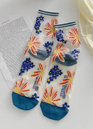 Эксклюзивные носки сетка цветы1 фото