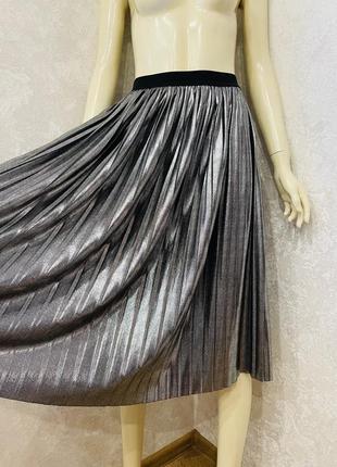 Шикарная серебристая металлик юбка миди плиссе но5 фото
