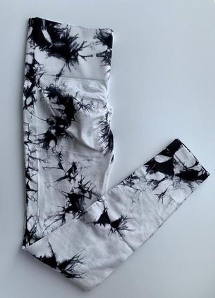 Чорно білі лосіни пушап, мармурові лосіни, спортивні лосіни