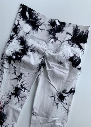 Чорно білі лосіни пушап, мармурові лосіни, спортивні лосіни