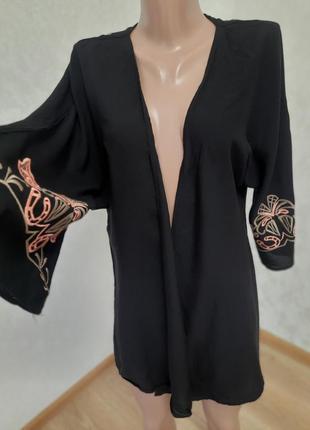 Вышитая накидка кардиган с вышивкой рукав кимоно ribbon3 фото