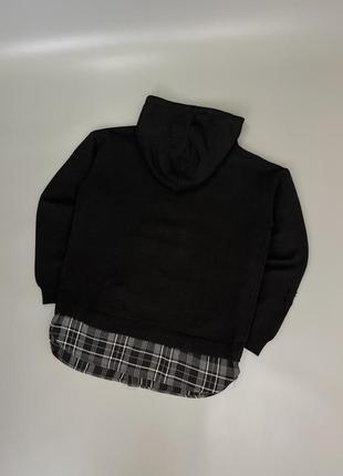 Стильное черное рваное худи primark с имитацией рубашки, с рваностями, базовое, однотонное, примарк, в клеточку, свитер, кофта3 фото