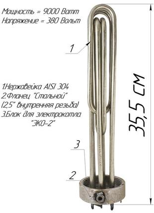 Блок-тен 2,5" 9,0 квт внутрішнє різьблення для електрокотла "еко-2"