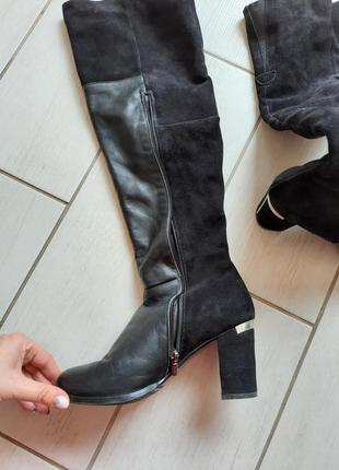 Сапоги кожаные из натуральной кожи и замши ботфорты чёрные2 фото