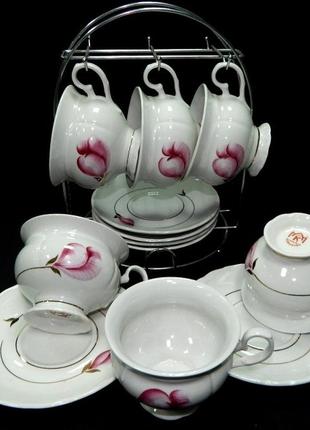 Сервиз / набор чайных чашек   лариса  "первый бал"   коростень фарфор состоит из 12 предметов на 6 персон.
