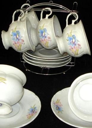 Набір / набір чайних чашок лариса "ніжний" коростень фарфор складається з 12 предметів на 6 персон.