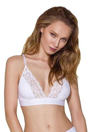 Еластичний топ з мереживом passion ps001 top white, size s