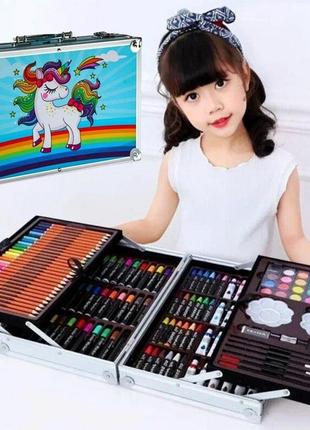 Набор для творчества детский в алюминиевом чемодане unicorn единорог 145 предметов синий