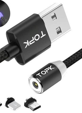 Магнітний кабель зарядка topk 1 метр usb type-c apple lightning