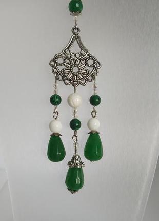 Резной коралл, нефрит. "жасмин" кулон. подвеска.