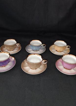 Сервиз / набор кофейных чашек лента "радуга"  коростенский фарфор состоит из 12 предметов на 6 персон.1 фото
