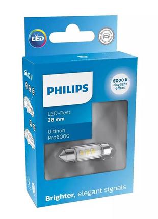 Светодиодная лампа philips 11854cu60x1 white ultinon pro6000 12v c5w 38mm 6000k 1pcs. blister