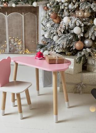 Стол тучка и стул медвежонок детский  розовые с белым сиденьем. столик для уроков, игр, еды10 фото