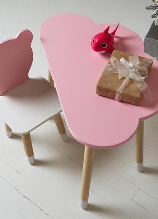 Стол тучка и стул медвежонок детский  розовые с белым сиденьем. столик для уроков, игр, еды4 фото