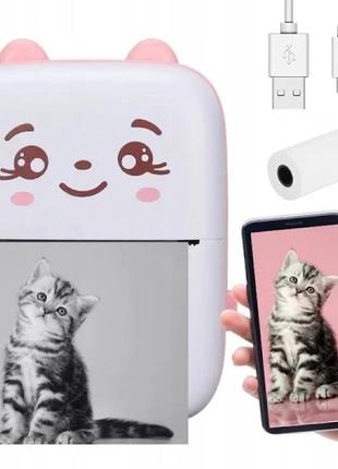 Портативний дитячий кишеньковий міні принтер із термодруком bluetooth portable mini printer а8с рожевий