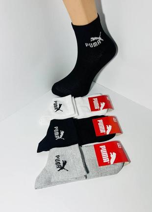 Шкарпетки чоловічі 12 пар спортивні літні сітка середні бавовна puma туреччина розмір 41-45 чорні, білі, сірі