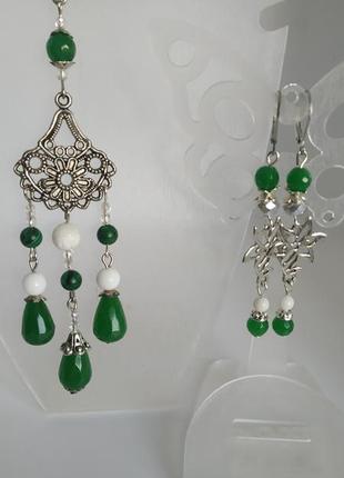 Резной коралл, нефрит. "жасмин" набор.4 фото