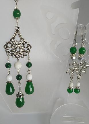 Резной коралл, нефрит. "жасмин" набор.