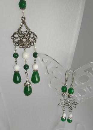 Резной коралл, нефрит. "жасмин" набор.2 фото