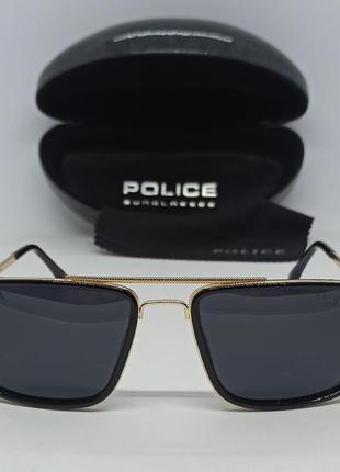 Очки в стиле police унисекс солнцезащитные черные с золотом поляризированые2 фото