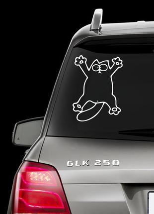 Наклейка на авто "прикольний кіт саймон" розмір 35х20см будь-яка наклейка, напис або зображення під замовлення.