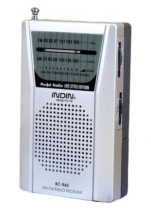 Радіоприймач indin bc-r60 - fm\am, мініатюрне радіо на батарей...