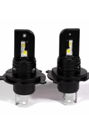 Комплект led ламп по размеру штатных v9mini h4 12-24v 40w/set 6500k +100% вместо галогенных ламп