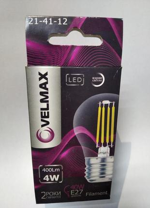 Led ламба филіаментна velmax v-filament-g45, 4w, e27, 4100 k, ...