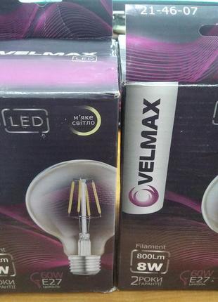Led лампа velmax v-filament amber-g95 6w e27 2500 k 600 lm 21-...