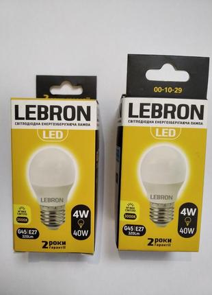 Led лампа lebron l-g45, 4w, е27, 3000k, 320lm, кут 240°