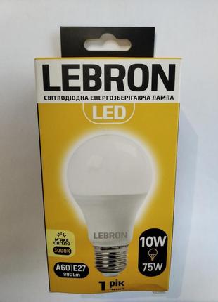 Led лампа lebron l-a60, 10w, е27, 3000k, 850lm, кут 240°