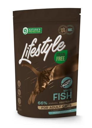 Сухий беззерновий корм для дорослих кішок із білою рибою lifes...