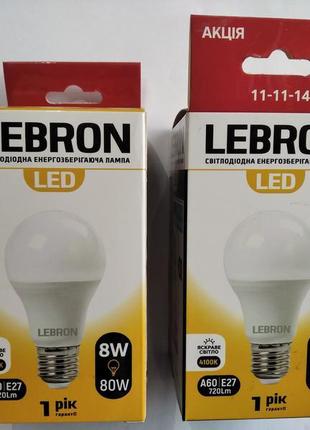 Led лампа lebron l-a60, 8w, е27, 4100k, 720lm