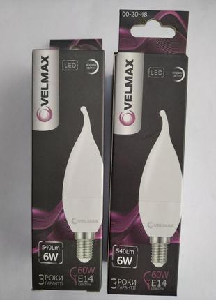 Led лампа velmax v-c37t, 6w, e14, 4100k, 540lm, кут 260°