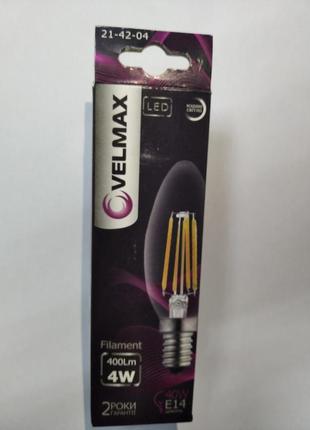 Led лампа філаментна velmax v-filament-c37, 4w, e14, 4100k, 400lm