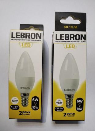 Led лампа lebron l-с37, 6w, е14, 4100k, 480lm, кут 220°